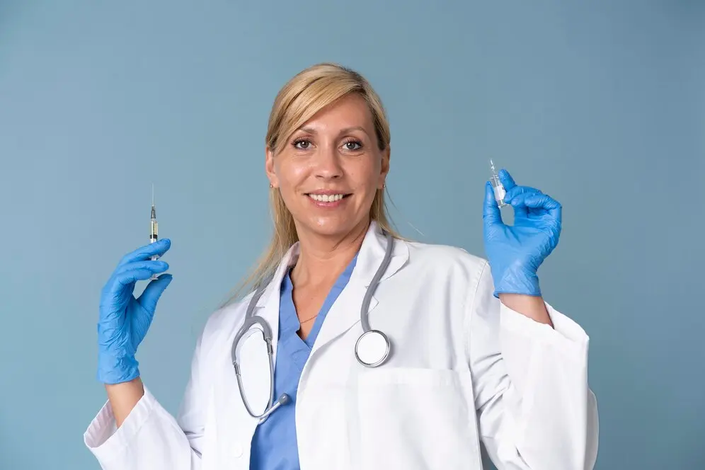 nurse practitioner in miami holding a pvc20 vaccine and smiling